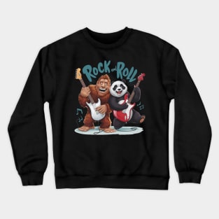 Rock And Roll BigFoot And Panda Jam Session Crewneck Sweatshirt